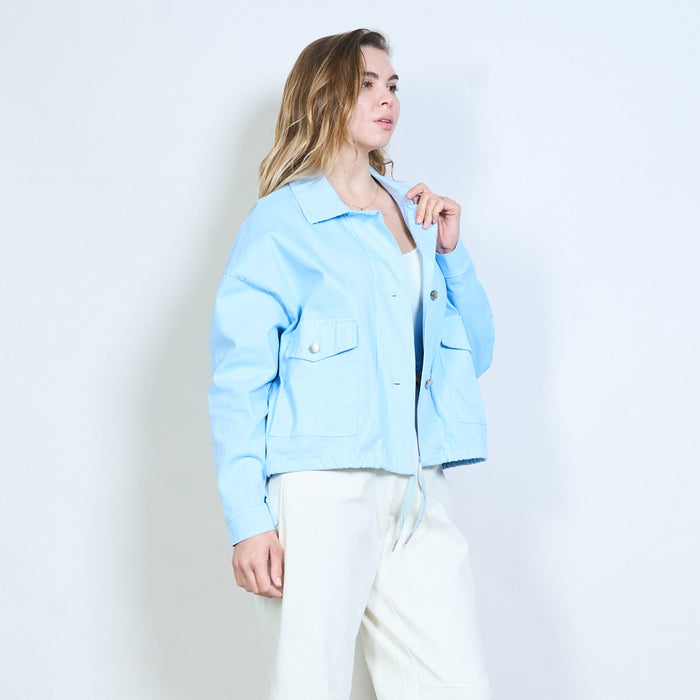 Drawstring hem button front pocket jacket wholesale