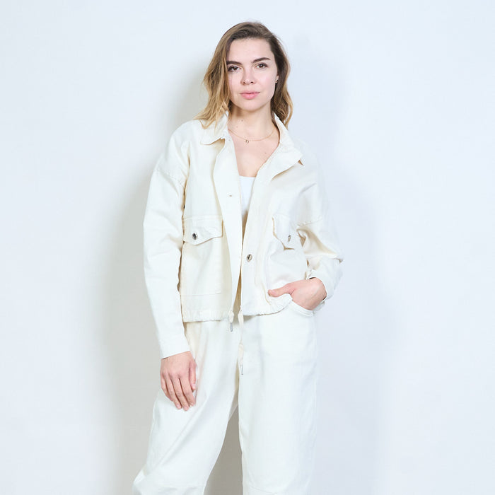 Drawstring hem button front pocket jacket wholesale