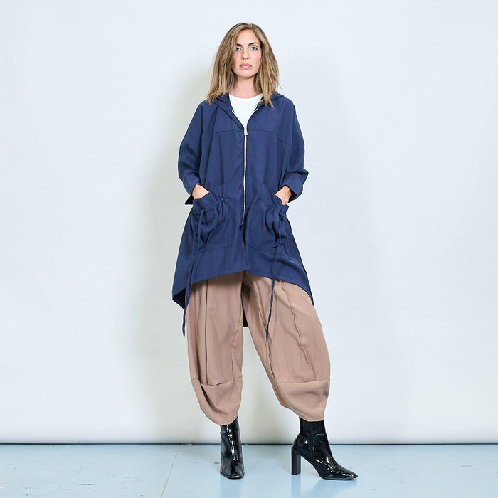 Drawstring hooded zip jacket with ruched sides wholesale