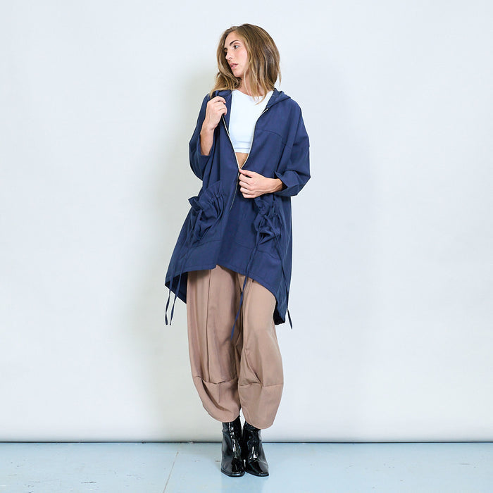 Drawstring hooded zip jacket with ruched sides wholesale