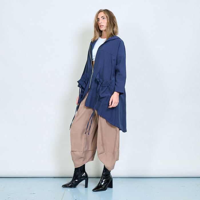 Drawstring hooded zip jacket with ruched sides wholesale