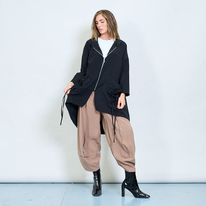 Drawstring hooded zip jacket with ruched sides wholesale