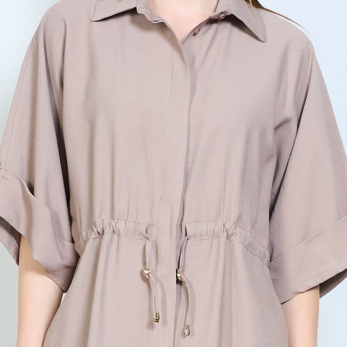 Drawstring waist short sleeve shirt blouse wholesale