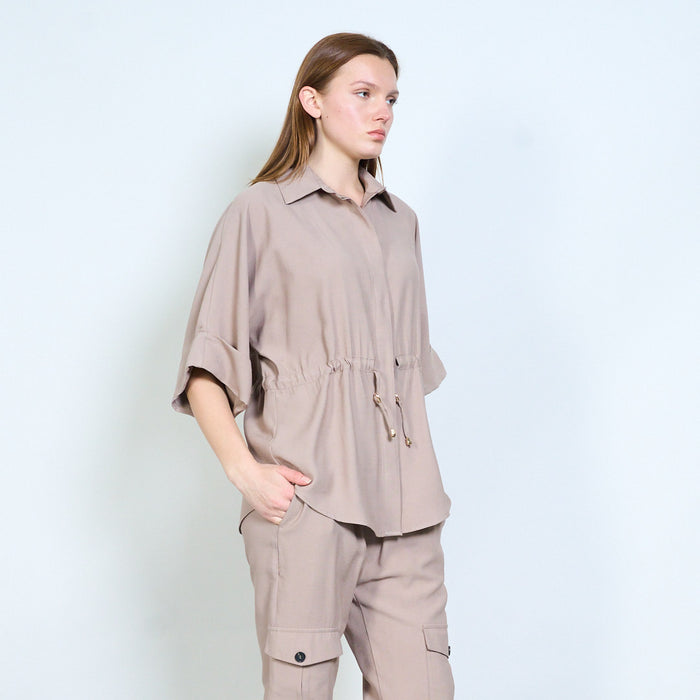 Drawstring waist short sleeve shirt blouse wholesale