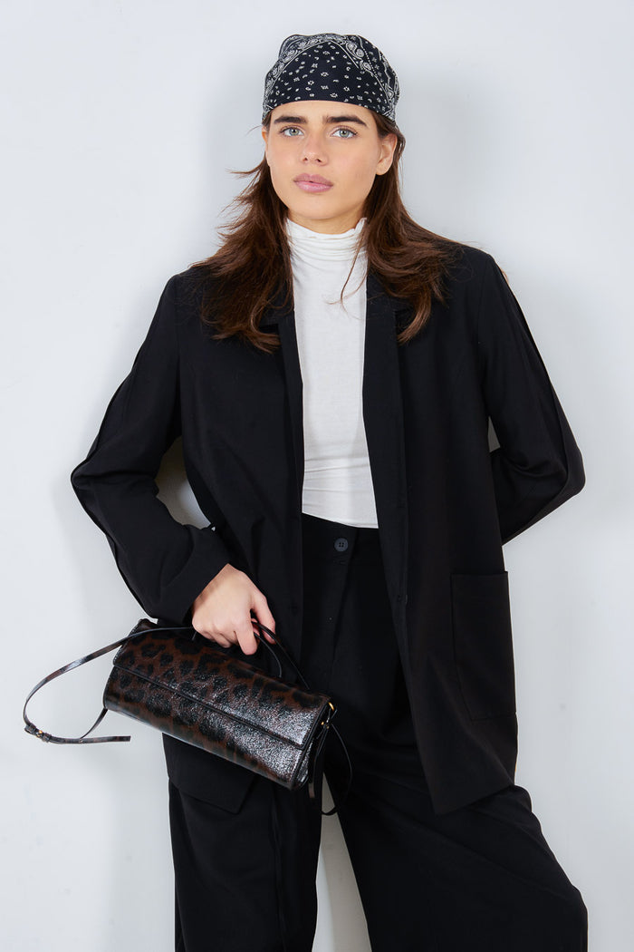 Drawstring waist tailored blazer with patch pockets and notch lapel wholesale