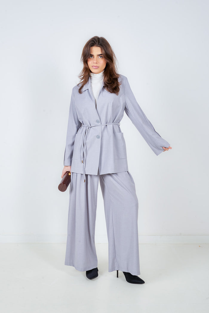 Drawstring waist tailored blazer with patch pockets and notch lapel wholesale