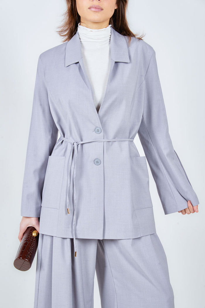 Drawstring waist tailored blazer with patch pockets and notch lapel wholesale