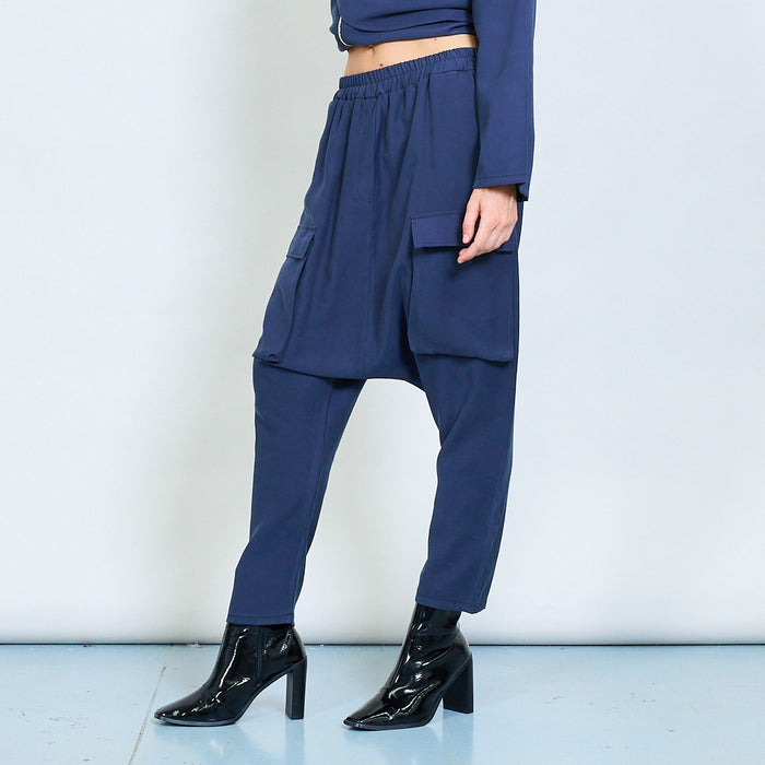 Dropped-crotch cargo trousers with utility pockets wholesale