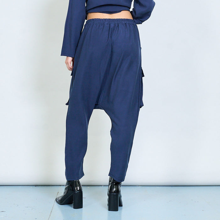 Dropped-crotch cargo trousers with utility pockets wholesale