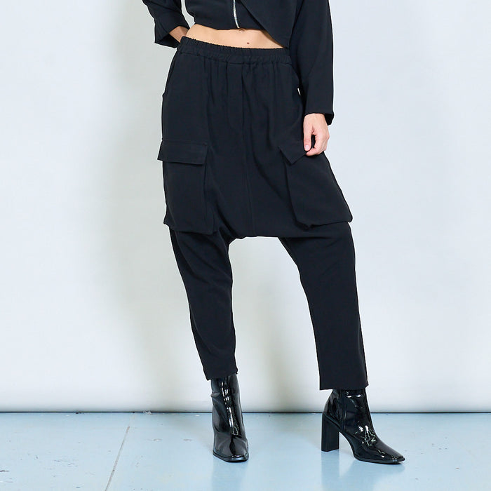 Dropped-crotch cargo trousers with utility pockets wholesale