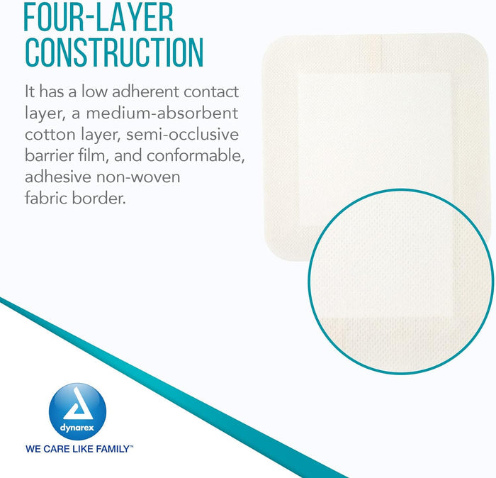 Dynarex 3036 DynaGuard Waterproof Dressing, Sterile, Four-Layer Composite Dressing, 6" x 6", Pack of 10