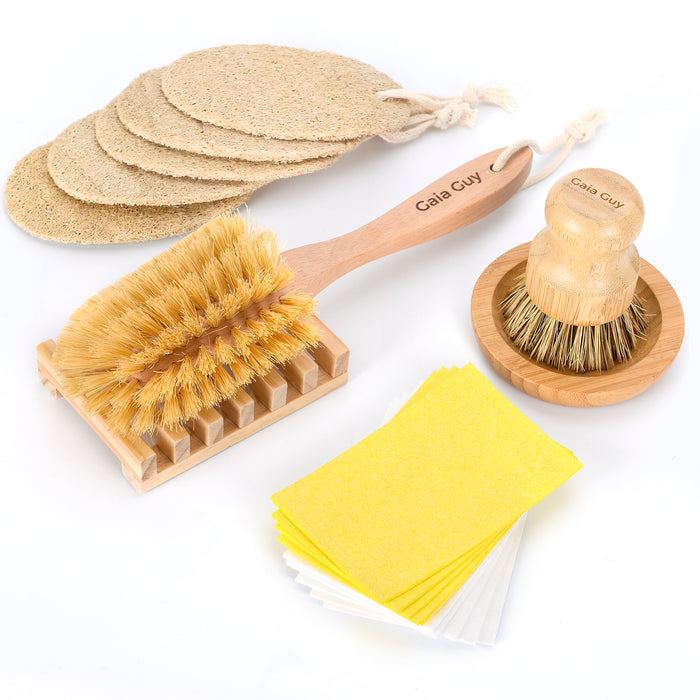 Eco-Friendly Kitchen Cleaning Set – Zero Waste Bamboo Dish Brushes & Natural Sponges | Plastic-Free & Compostable - Gaia Guy