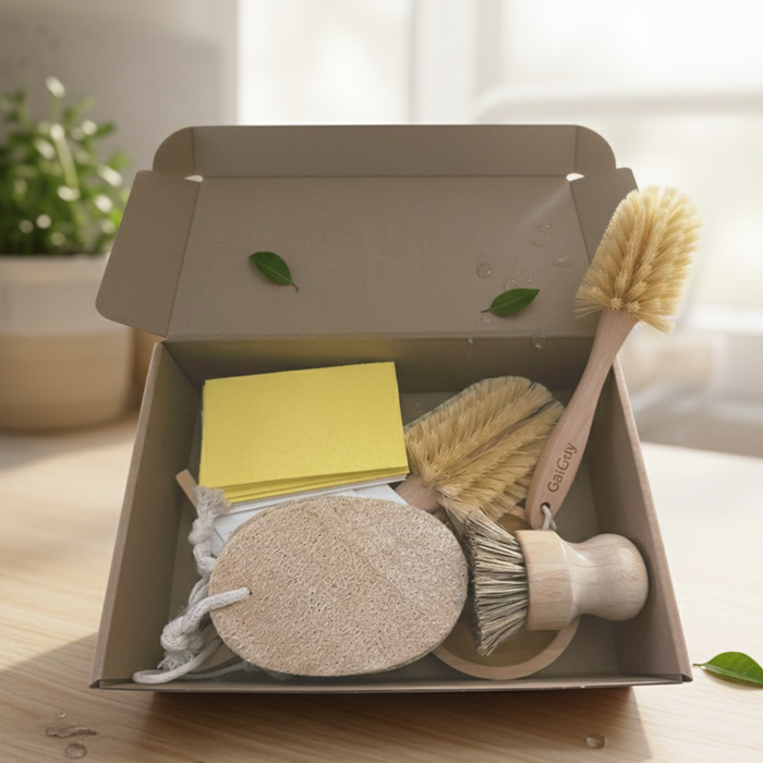 Eco-Friendly Kitchen Cleaning Set – Zero Waste Bamboo Dish Brushes & Natural Sponges | Plastic-Free & Compostable - Gaia Guy