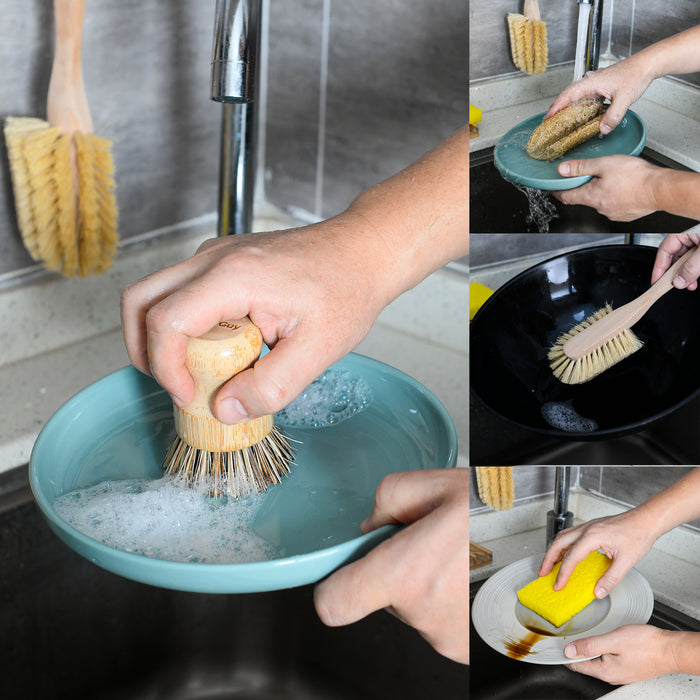 Eco-Friendly Kitchen Cleaning Set – Zero Waste Bamboo Dish Brushes & Natural Sponges | Plastic-Free & Compostable - Gaia Guy