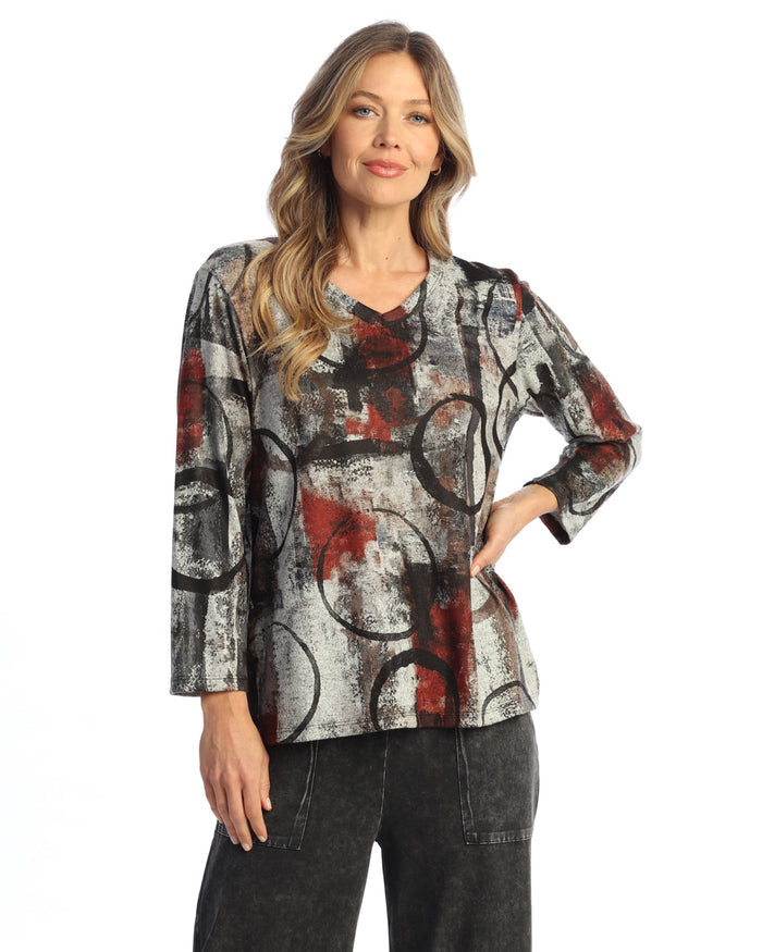 "Edition" Novelty Brush V-Neck Top - NB4-2127 - 2X Only!