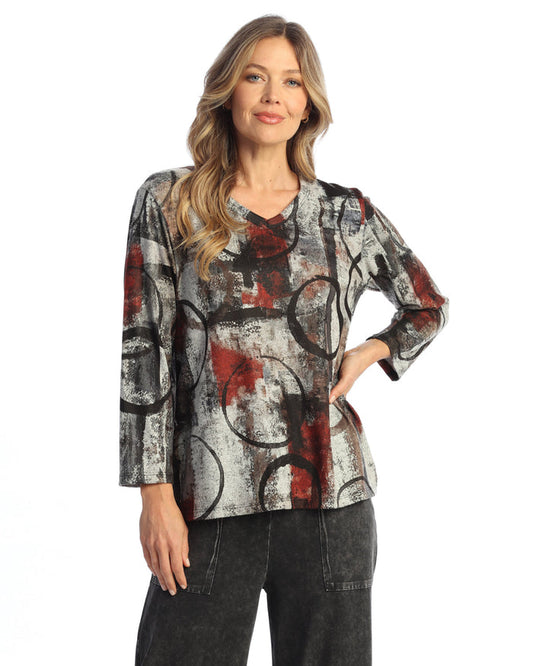 "Edition" Novelty Brush V-Neck Top - NB4-2127 - 2X Only!