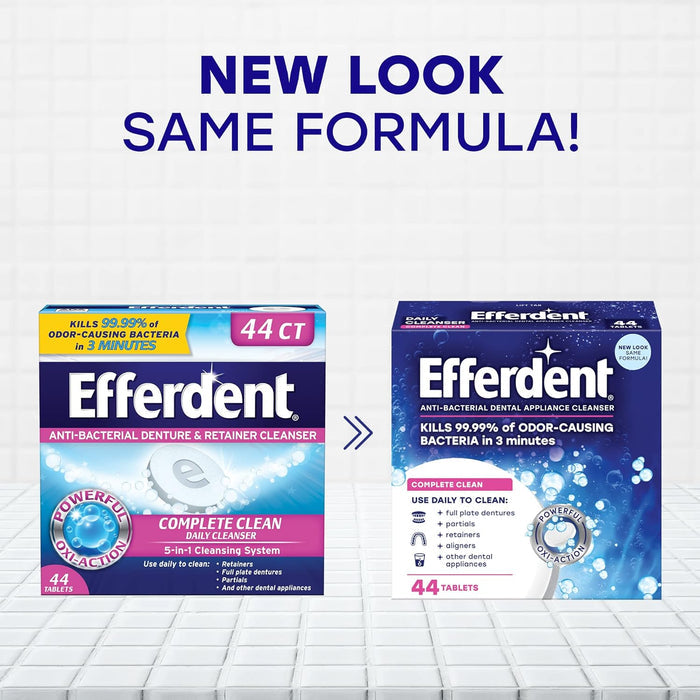 Efferdent Denture Cleanser Tablets, Complete Clean, Cleanser for Retainer and Dental Appliances, 44 tablets