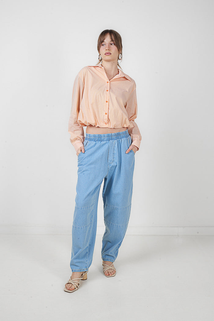 Elastic waist panel detail wide leg jeans wholesale