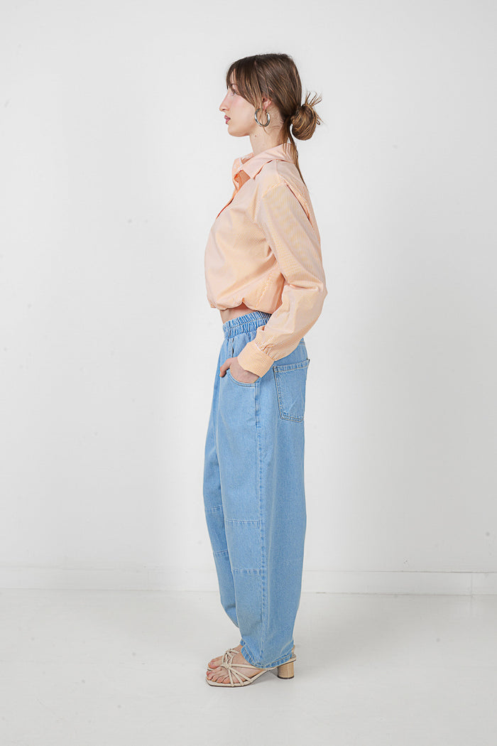 Elastic waist panel detail wide leg jeans wholesale