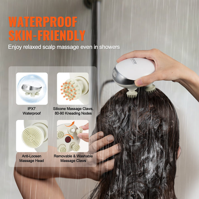Electric Heated Scalp Massager - Rechargeable IPX7 Waterproof with 8 Massage Heads - detail view