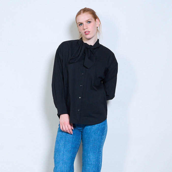 Elegant bow-tie neck button-down blouse wholesale