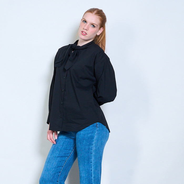 Elegant bow-tie neck button-down blouse wholesale