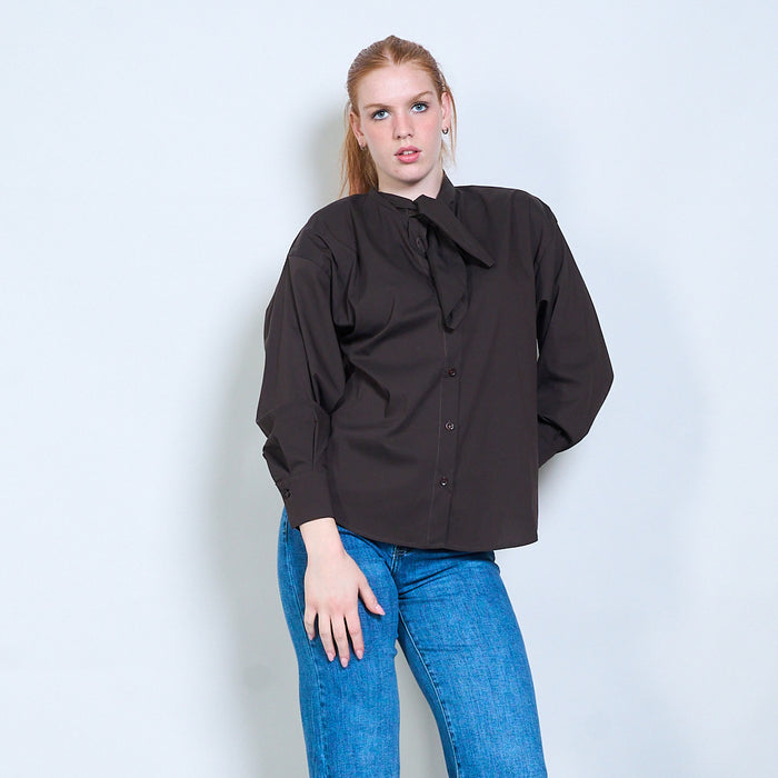 Elegant bow-tie neck button-down blouse wholesale