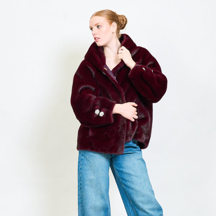 Elegant faux fur jacket with jewel clasp wholesale