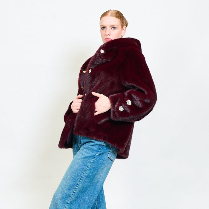 Elegant faux fur jacket with jewel clasp wholesale