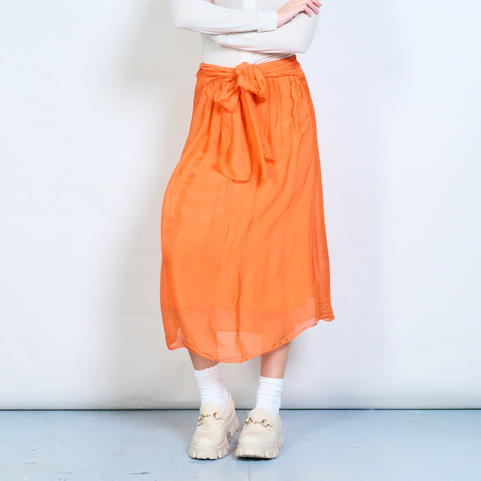 Elegant front drape layered midi skirt with elastic waistband wholesale