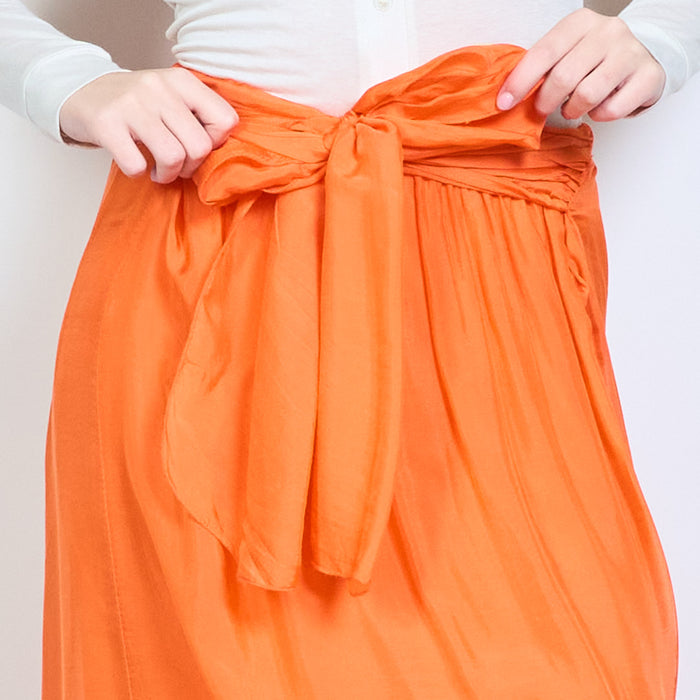 Elegant front drape layered midi skirt with elastic waistband wholesale