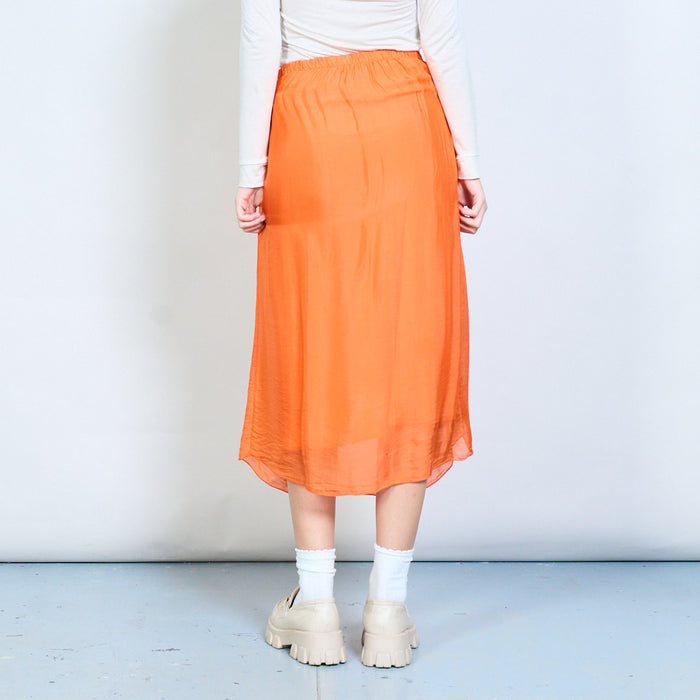 Elegant front drape layered midi skirt with elastic waistband wholesale