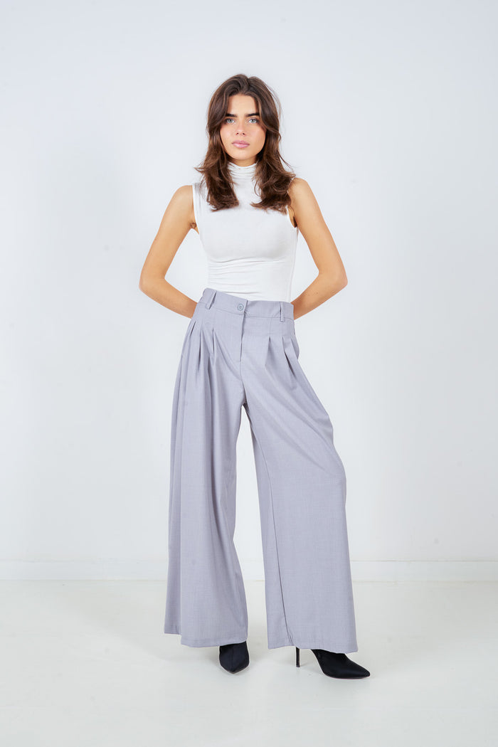 Elegant high rise pleated fluid wide leg trouser wholesale