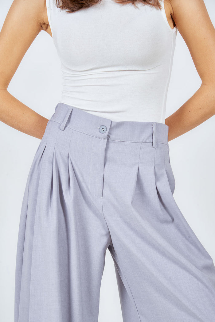 Elegant high rise pleated fluid wide leg trouser wholesale