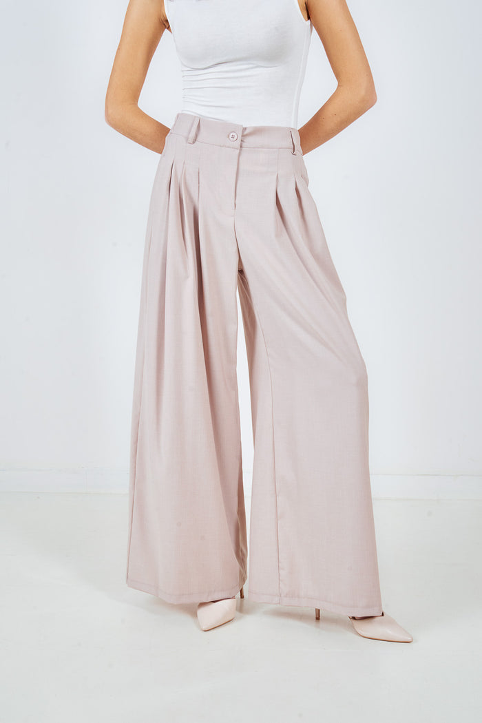 Elegant high rise pleated fluid wide leg trouser wholesale