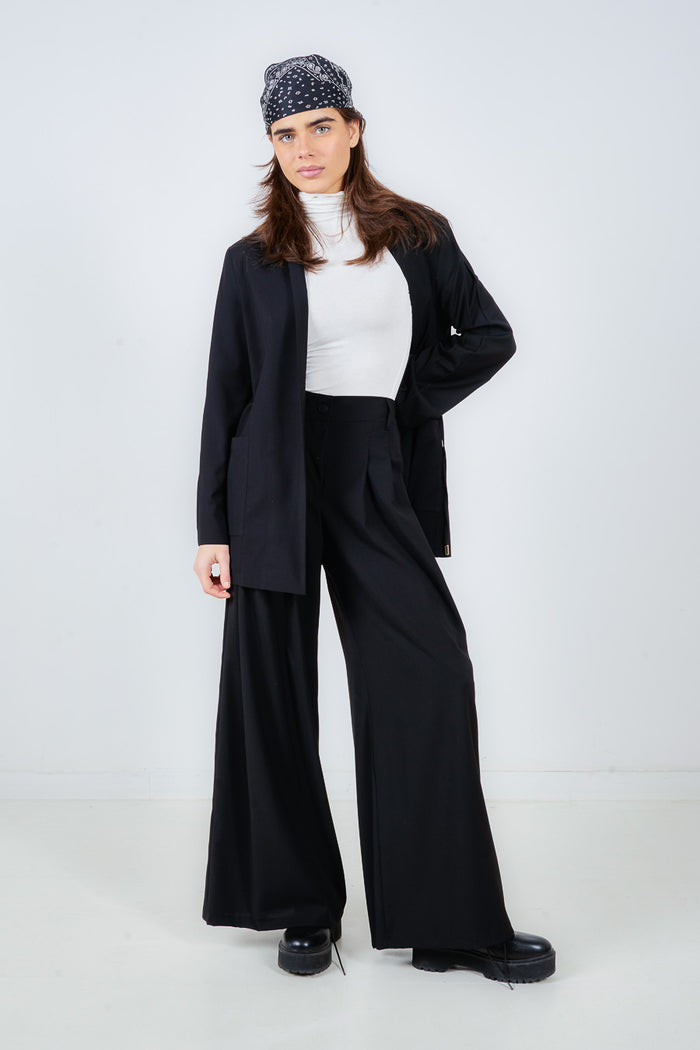 Elegant high rise pleated fluid wide leg trouser wholesale