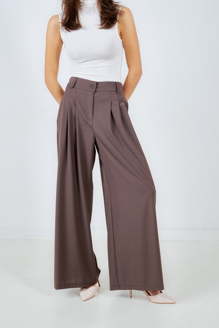 Elegant high rise pleated fluid wide leg trouser wholesale