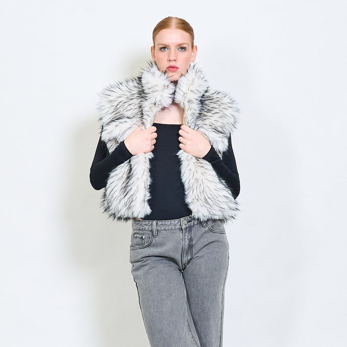 Elegant long-hair faux fur zip vest wholesale