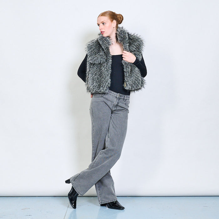 Elegant long-hair faux fur zip vest wholesale