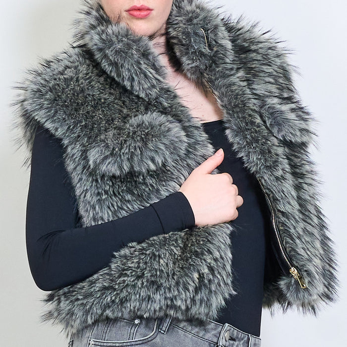 Elegant long-hair faux fur zip vest wholesale