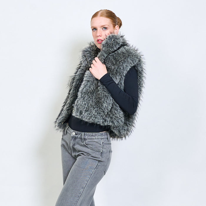 Elegant long-hair faux fur zip vest wholesale