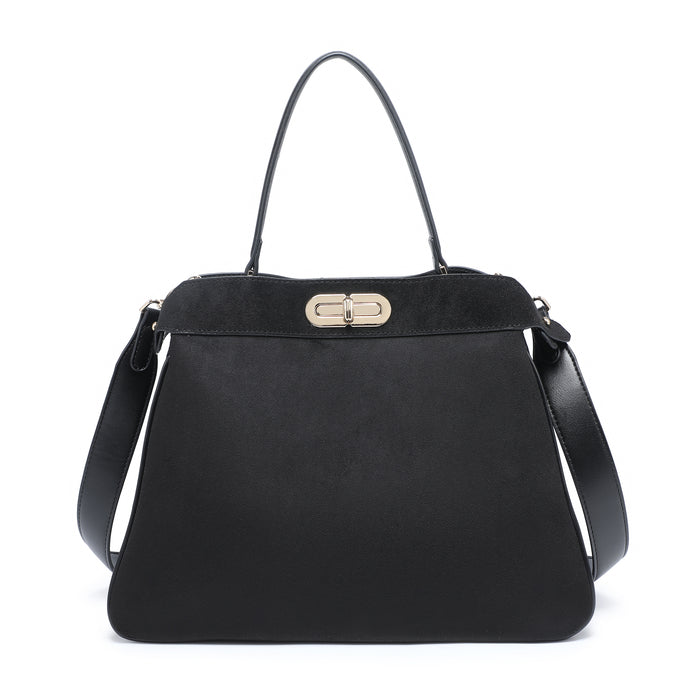 Elegant top handle bag with metallic lock wholesale