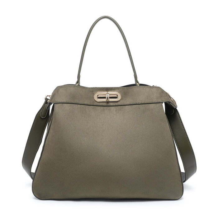 Elegant top handle bag with metallic lock wholesale