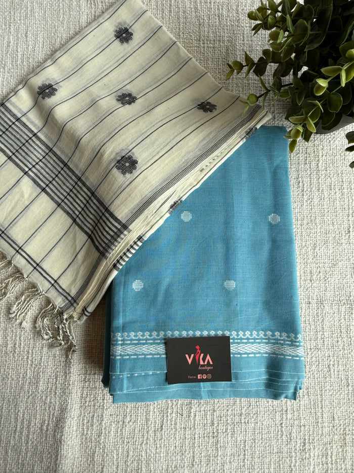Emb Cotton suit set with jamdhani dupatta