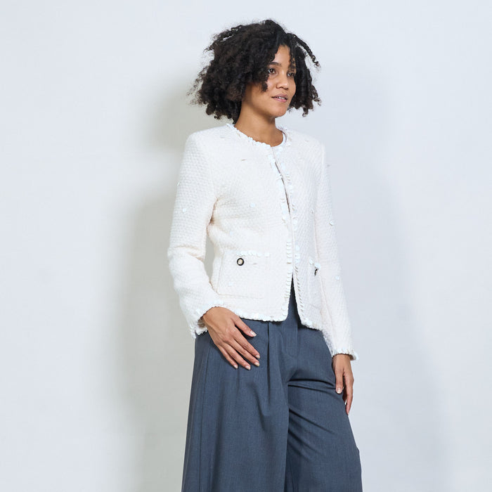 Embellished tweed blazer with sequin details wholesale