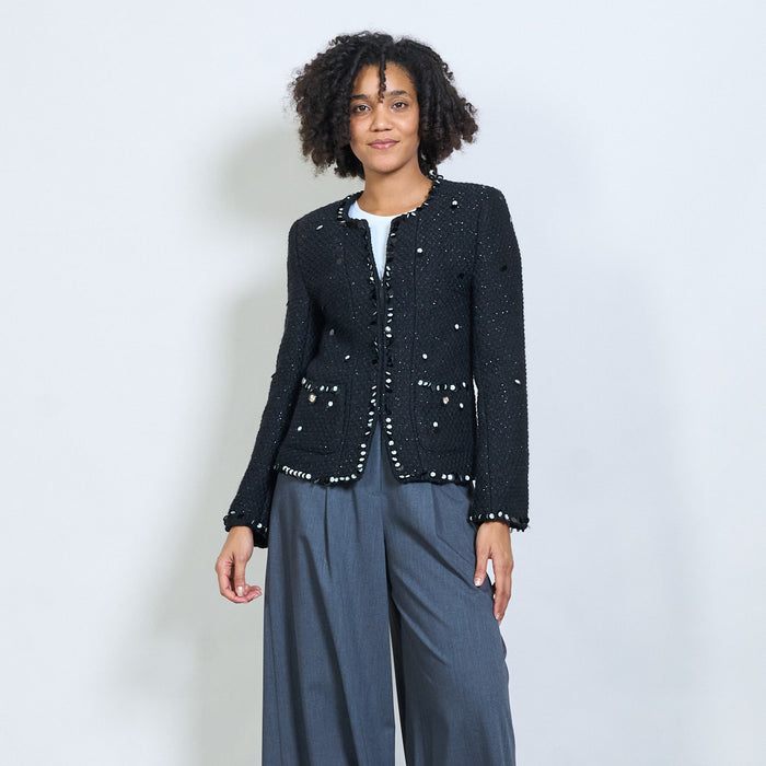 Embellished tweed blazer with sequin details wholesale