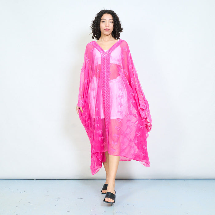 Embroidered lace longline open front kimono cover up wholesale
