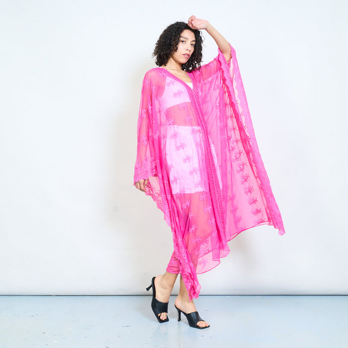 Embroidered lace longline open front kimono cover up wholesale