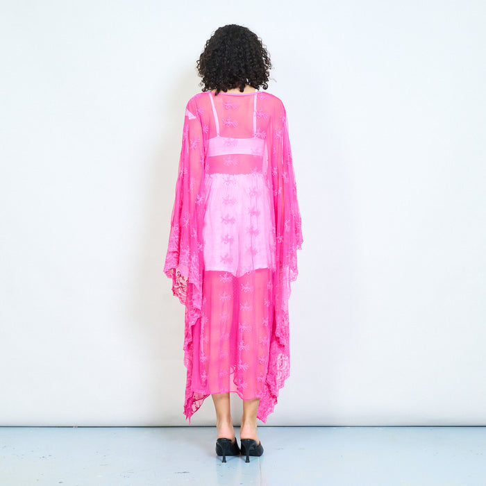 Embroidered lace longline open front kimono cover up wholesale