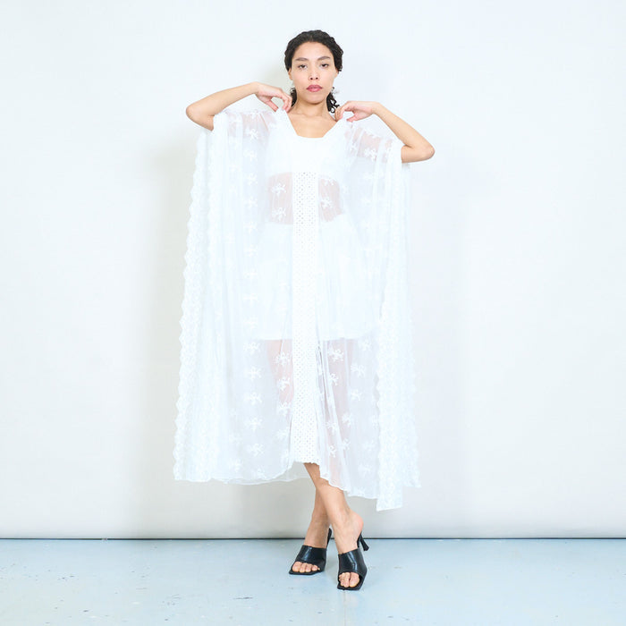 Embroidered lace longline open front kimono cover up wholesale